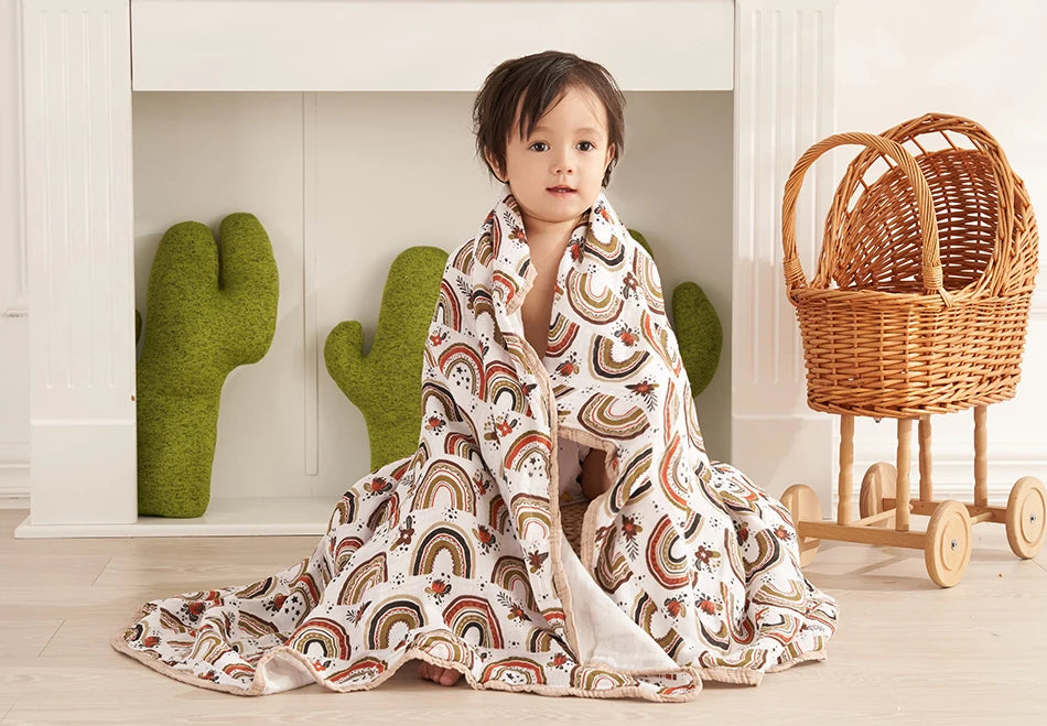Elinfant 100% Cotton 120*110cm 2 Layers Newborn Baby Bath Towel Wrap Muslin Swaddle Blankets Wholesale Dropshipping