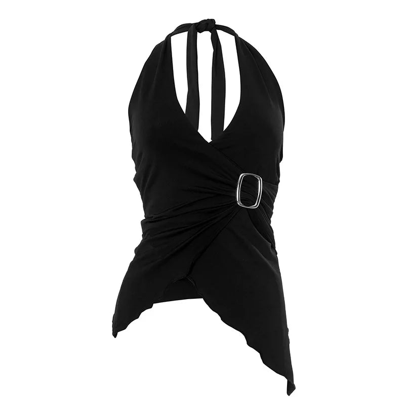 gestring Women Vest 2025 Summer New Solid Sleeveless V Neck Halter Cross Sexy Top Fashionable Slim Fit Short Ladies Tanks Camis