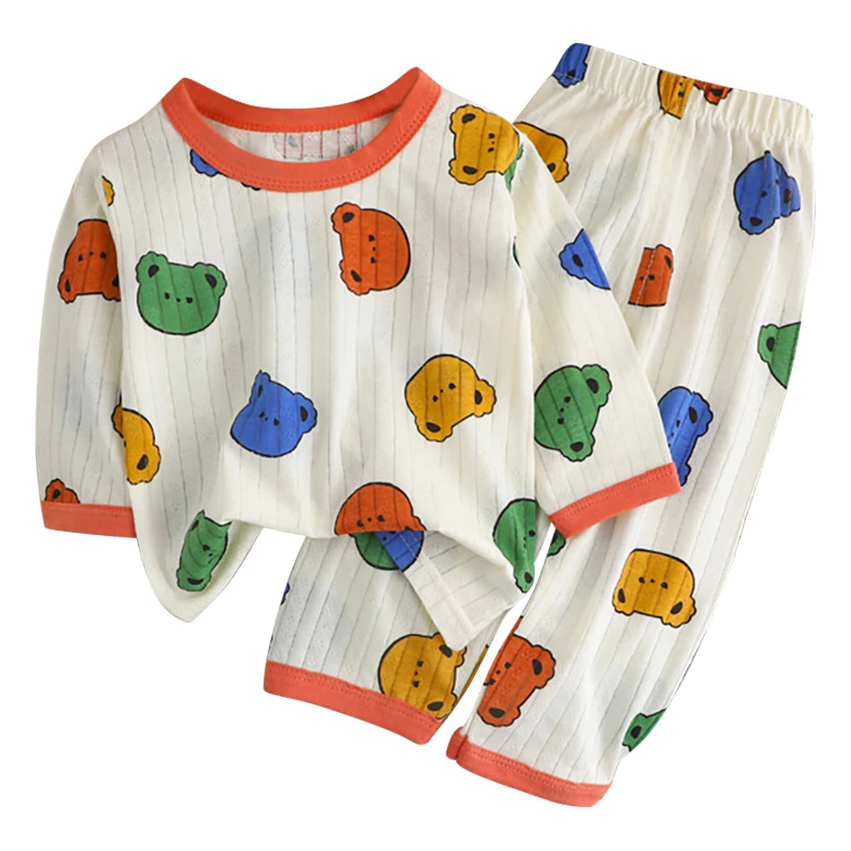 Summer Kids Cotton Pajama Sets Long Sleeve Pants Suitable Baby Gentle Nighttime Comfortable Sleepwear in Air Conditioned Rooms