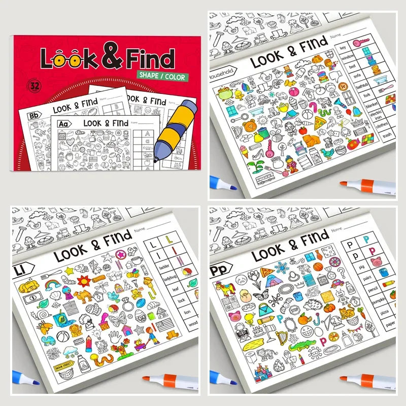Kids Hidden Object Coloring Book Look&Find Activity Workbook Educational Puzzle Book for Visual Perception Focus and Attention