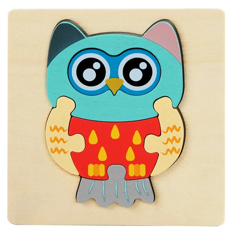 10.7cm/4.21in Kids Colorful 3D Puzzles Montessori Games Cartoon Animals Jigsaw Puzzle Baby Educational Wooden Toys for Children
