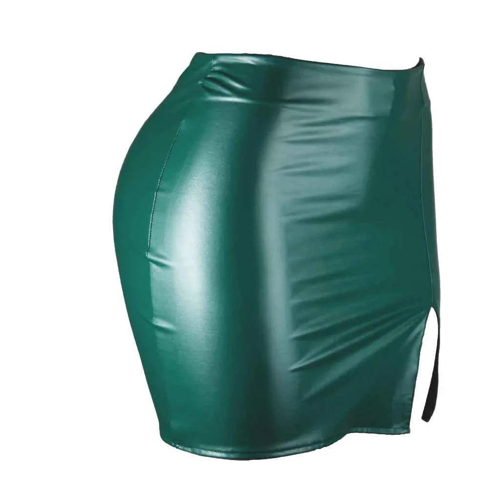 2025 Women Leather Night Clubwear Skirts Summer Pure Color PU-leather Zipper Sexy Hip Leather Mini Skirts