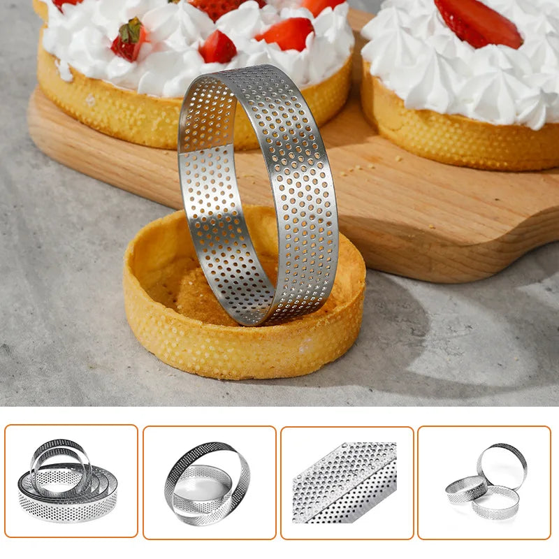 10PCS 5/6/7/8CM Perforated Tart Rings with Hole Stainless Steel Tart Bottom Tower Fruit Pie Quiches Cake Ring Mousse Baking Mold