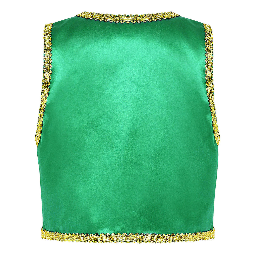 Children Boys Arabian Prince Costume Genies Vest Open Front Golden Genies Waistcoat for Party Halloween Cosplay Fancy Dress Up