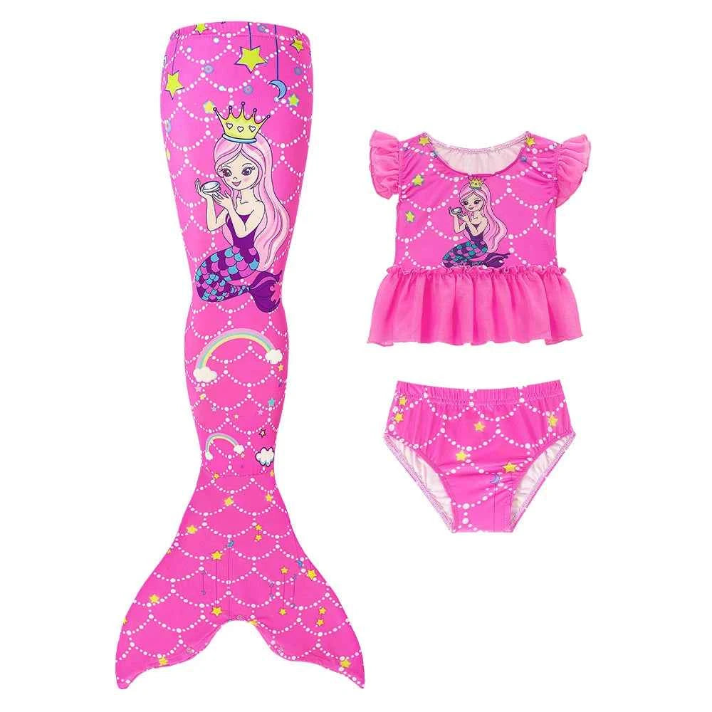3PCS Mermaid Tails Swimwear Set for Swimming Girls Princess Bathing Suit Sets Kids Mermaid Swimsuit Swimable Costume