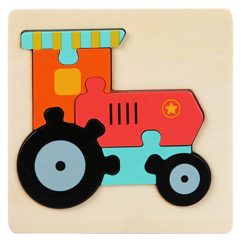 10.7cm/4.21in Kids Colorful 3D Puzzles Montessori Games Cartoon Animals Jigsaw Puzzle Baby Educational Wooden Toys for Children