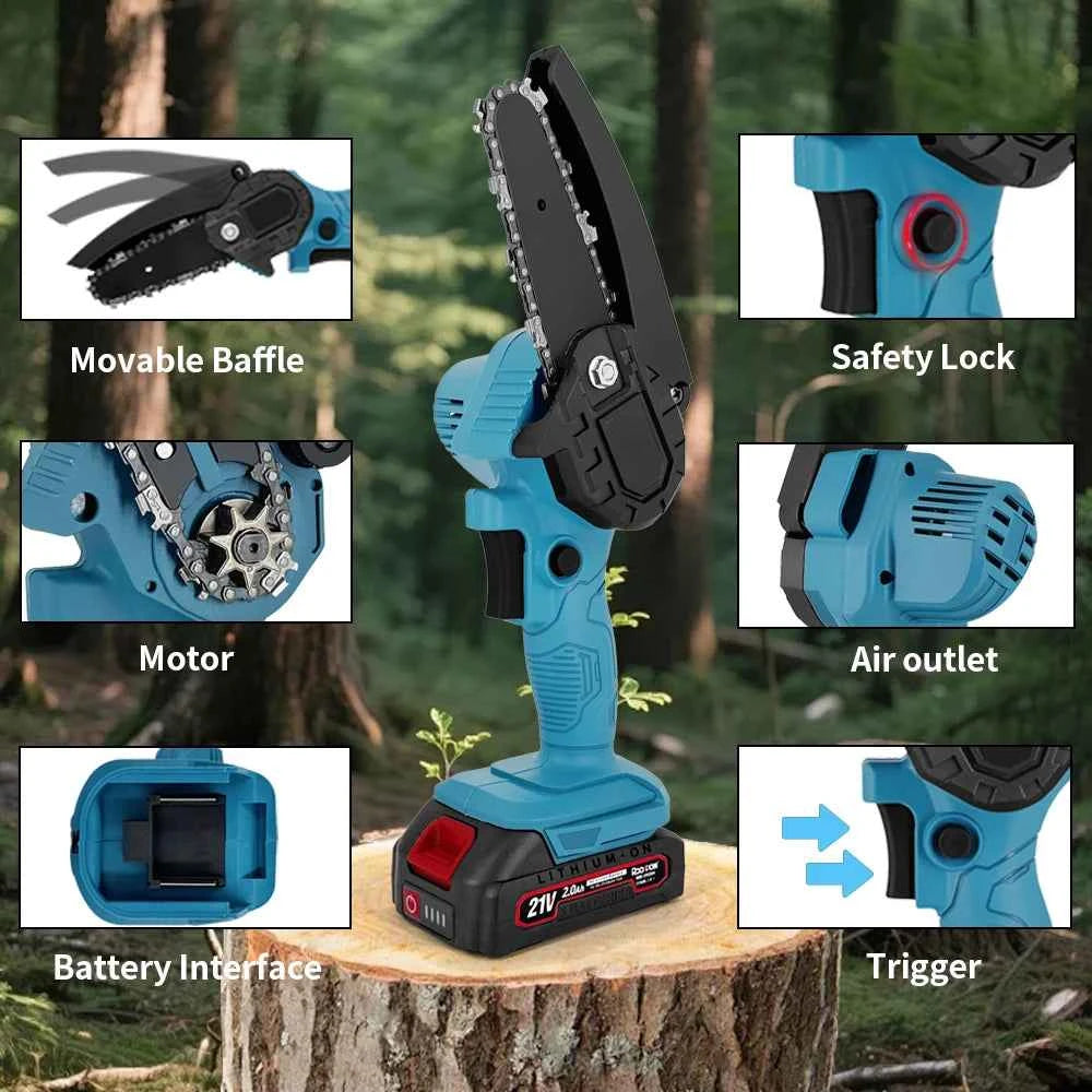 4/6 Inch Cordless Mini Chainsaw Rechargeable Woodworking Garden Pruning Saw Wood Cutter Saws Power Tools for Makita 18V Battery