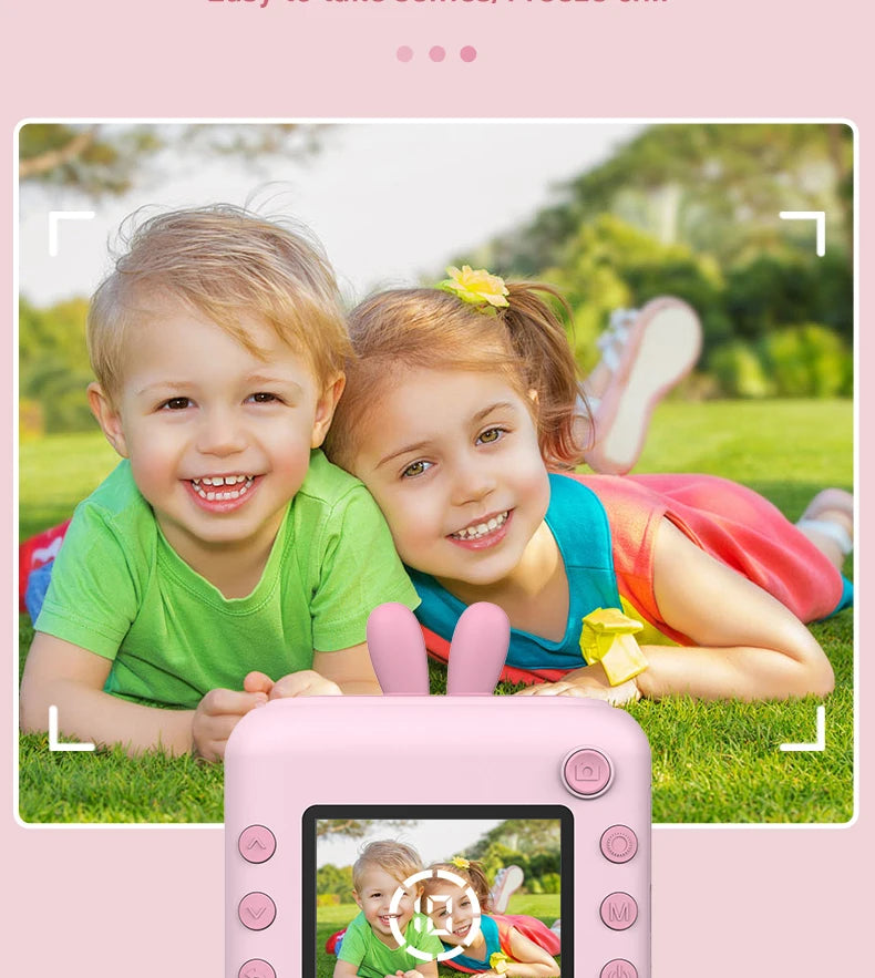 Kids Photo Camera Printer with Game Cute Bunny Mini Digital Video Child Instant Print Camera 4-12 Years Kids Girls Boyes Gifts