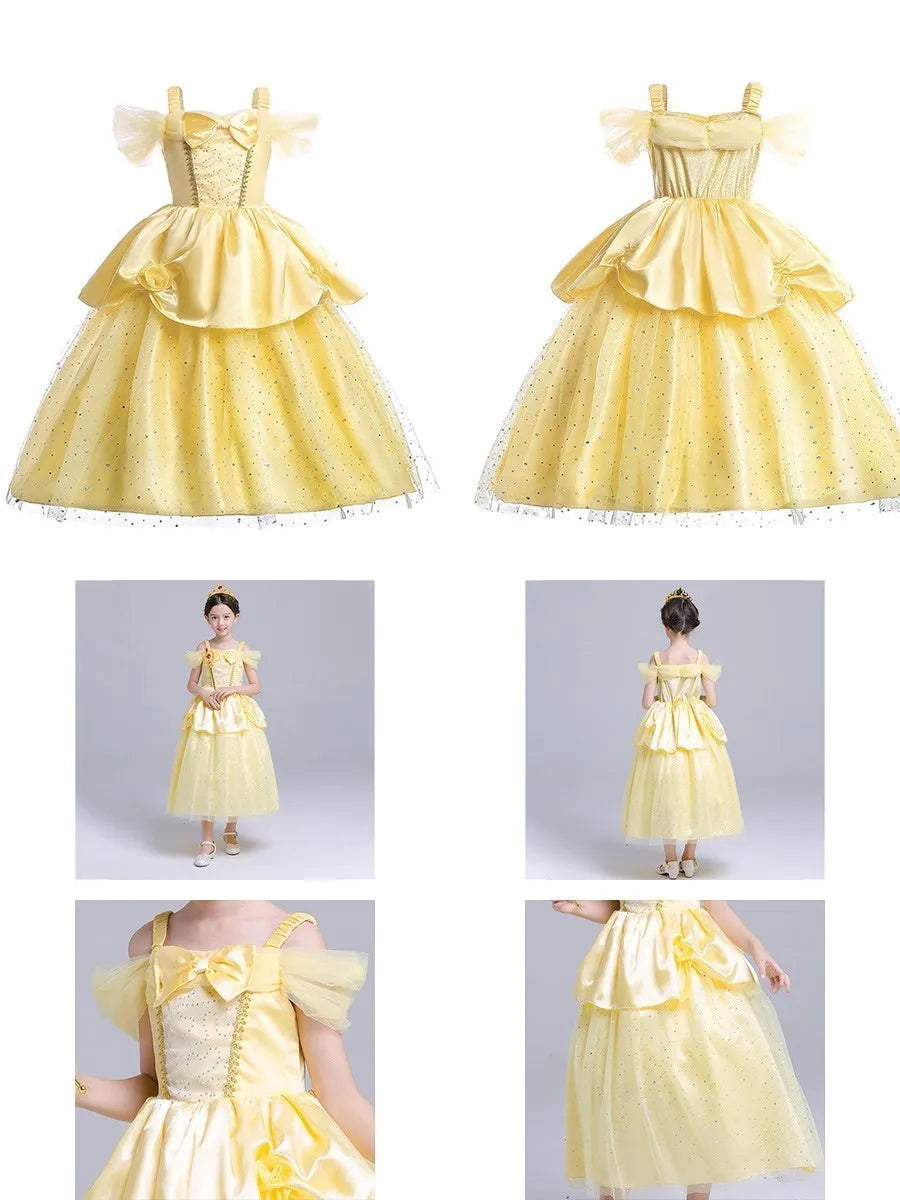 Girl Princess Cinderella Dress Elsa Anna Mermaid Jasmine Belle Snow White Costume Girls Birthday Party Halloween Dress 2-10 Year