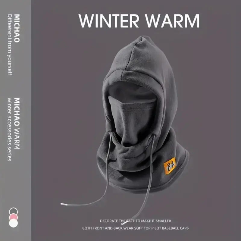 Gray Color Fleece Winter Balaclava Hat With Neck Warmer Face Mask