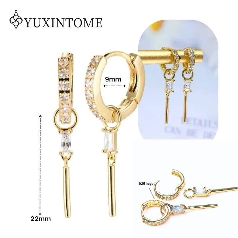 Women's 925 Sterling Silver Ear Needle Crystal Zircon Water Droplets Stud Hoop Gold Huggie Earrings Premium Luxury Party Jewelry
