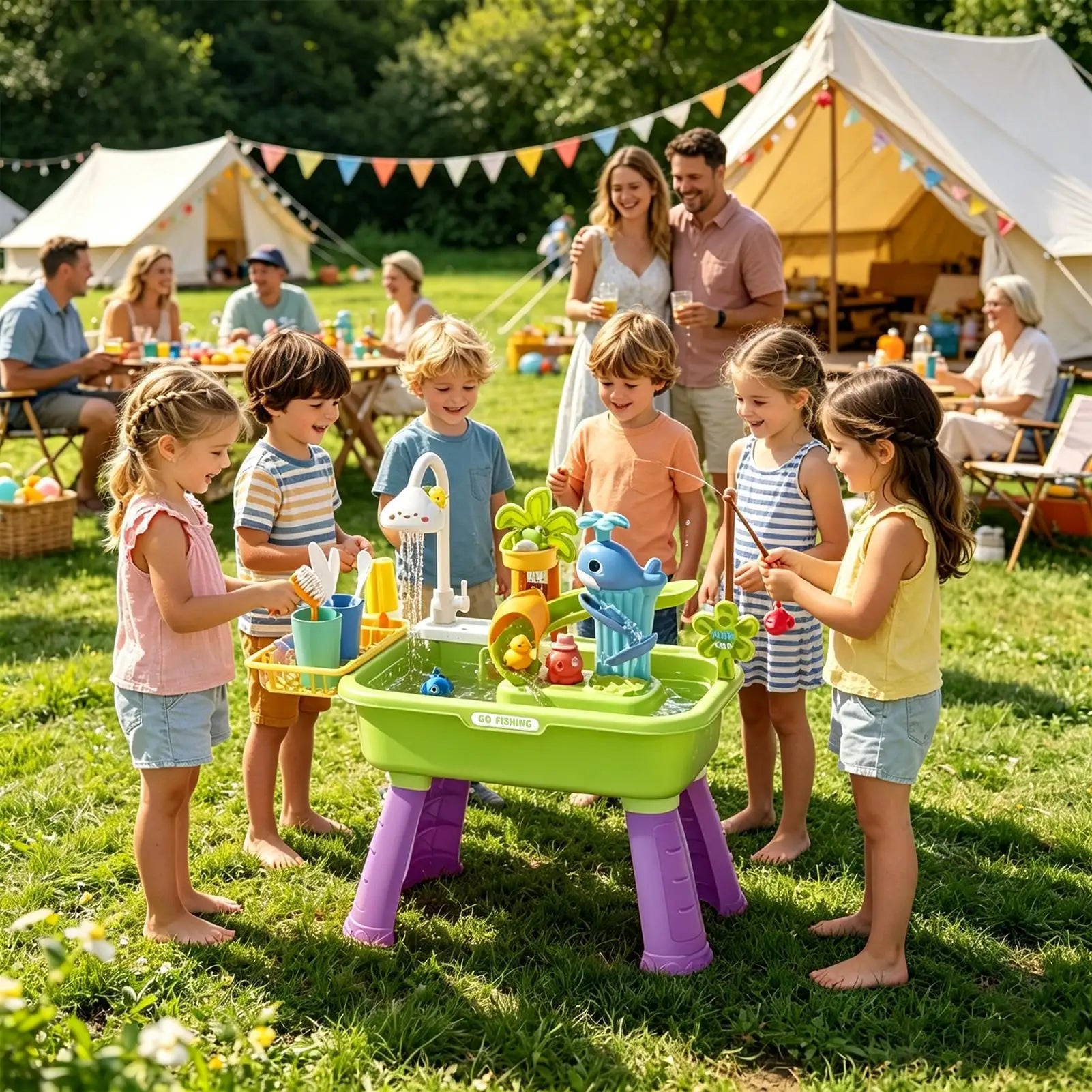 Water Table for Kids Summer Toys Play Sink with Running Water for Boys Girls Preschoolers Backyard Patio Beach Camping Daycare
