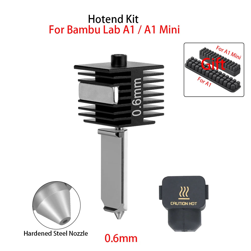 Hotend Kit For Bambu Lab A1/A1 Mini 0.2/0.4/0.6/0.8mm Fast Speed Hardened Steel Nozzle Hot End Assembly For A2L Replacement Part