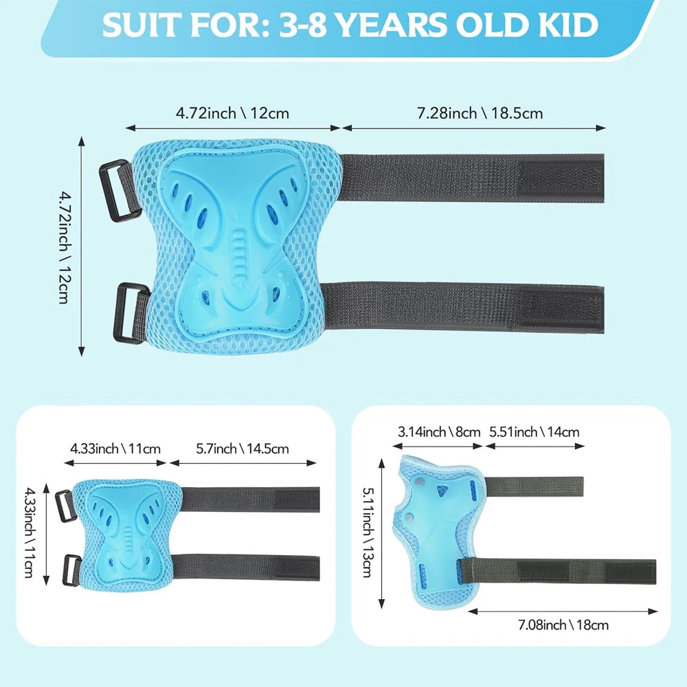 Kids Knee Pads and Elbow Pads Set with Wrist Guard 3 in 1 Kids Protective Gear Set for 3-10 Years for Skateboarding, Skiing, Cyc