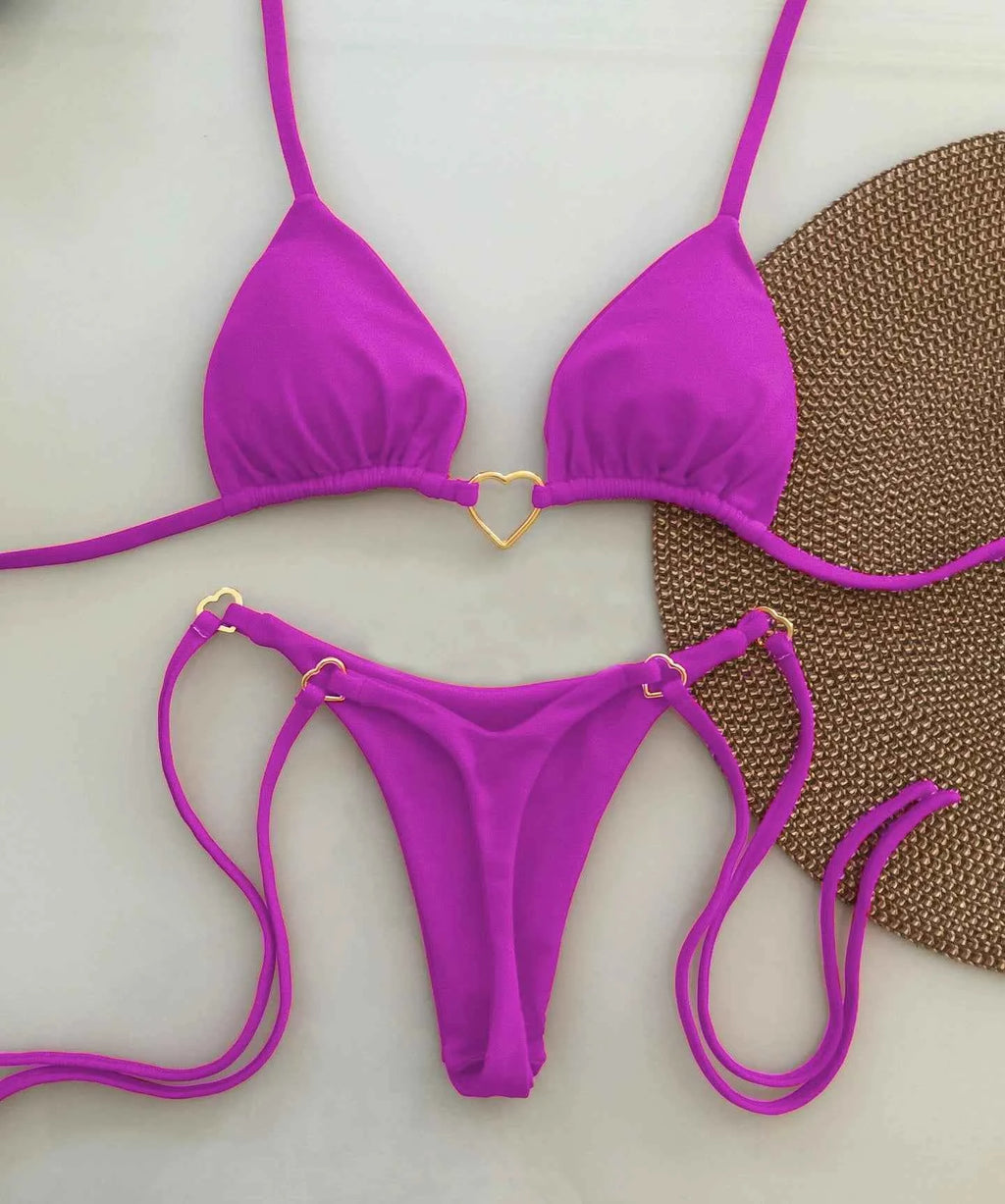 2024 New Sexy Low Waisted Bikini Set Swimsuit Female Swimwear Women Solid Red Strappy Beachwear Bathing Suits Brazilian biquini