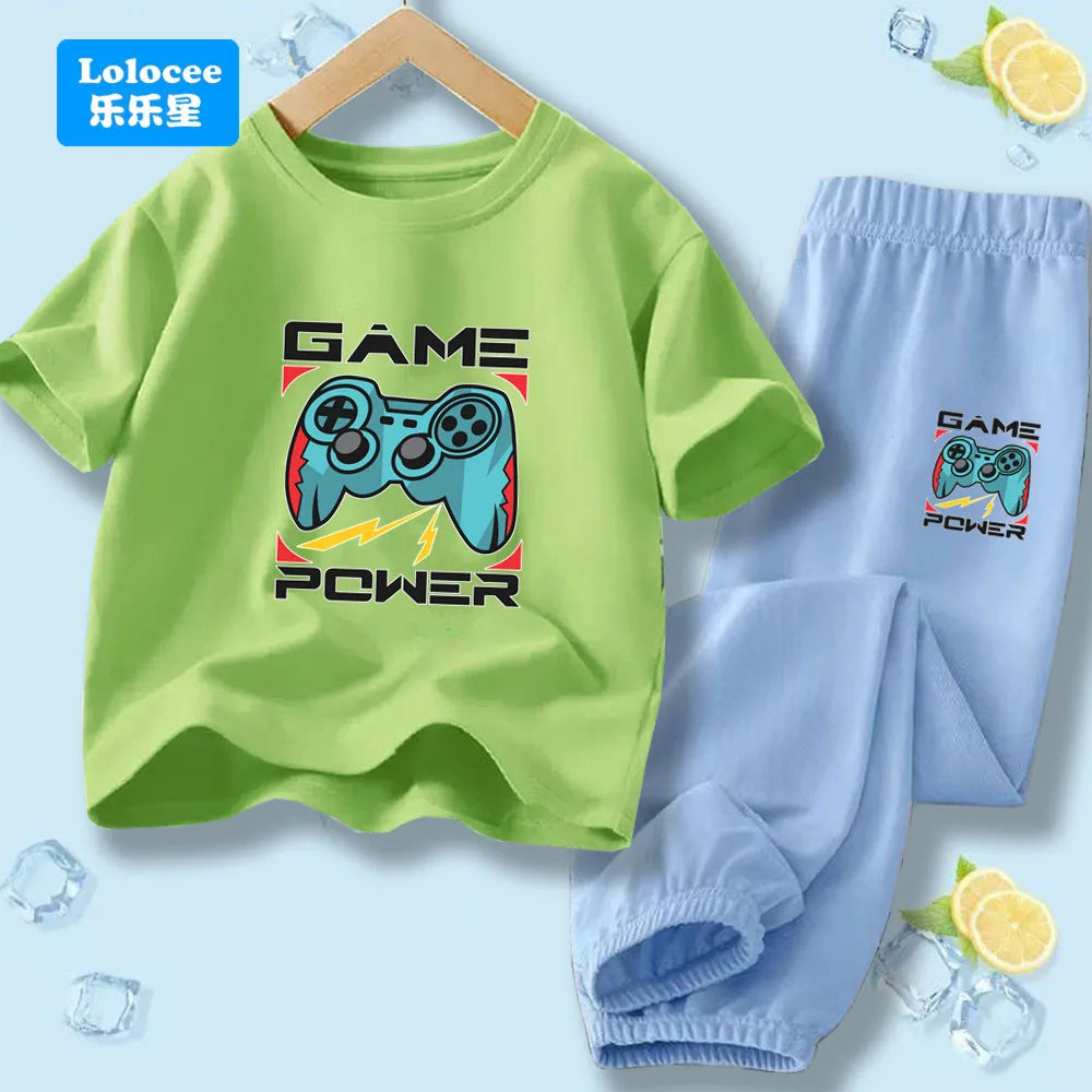 Kids Game Controller 2-Piece Outfit Set Short-Sleeve T-Shirt + Pants Summer Clothes Set for Boys Fashion Clothing YXJ01