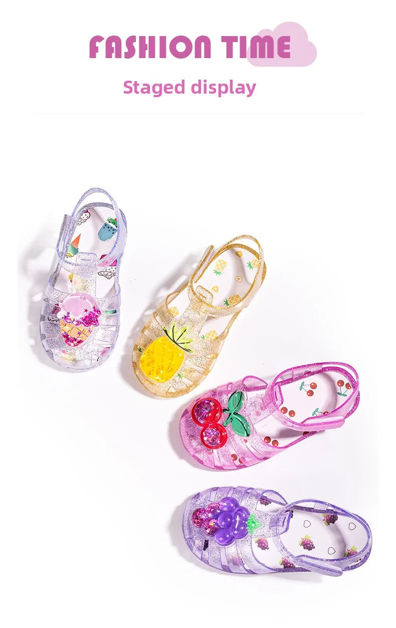 2026 Children's Transparent Crystal Jelly Sandals Soft Non-Slip Sole Princess Roman Style for Summer Cute Kids Footwear