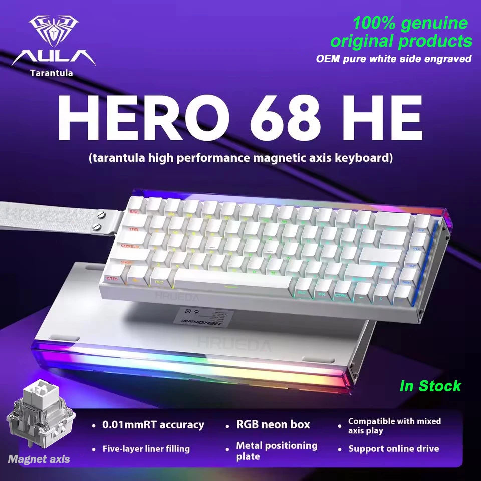 AULA HERO68 HE Magnetic Switch Wired Gaming Keyboard Rapid Trigger 8K Return Esports Gamer Keyboard RGB Wired Gaming Keyboard