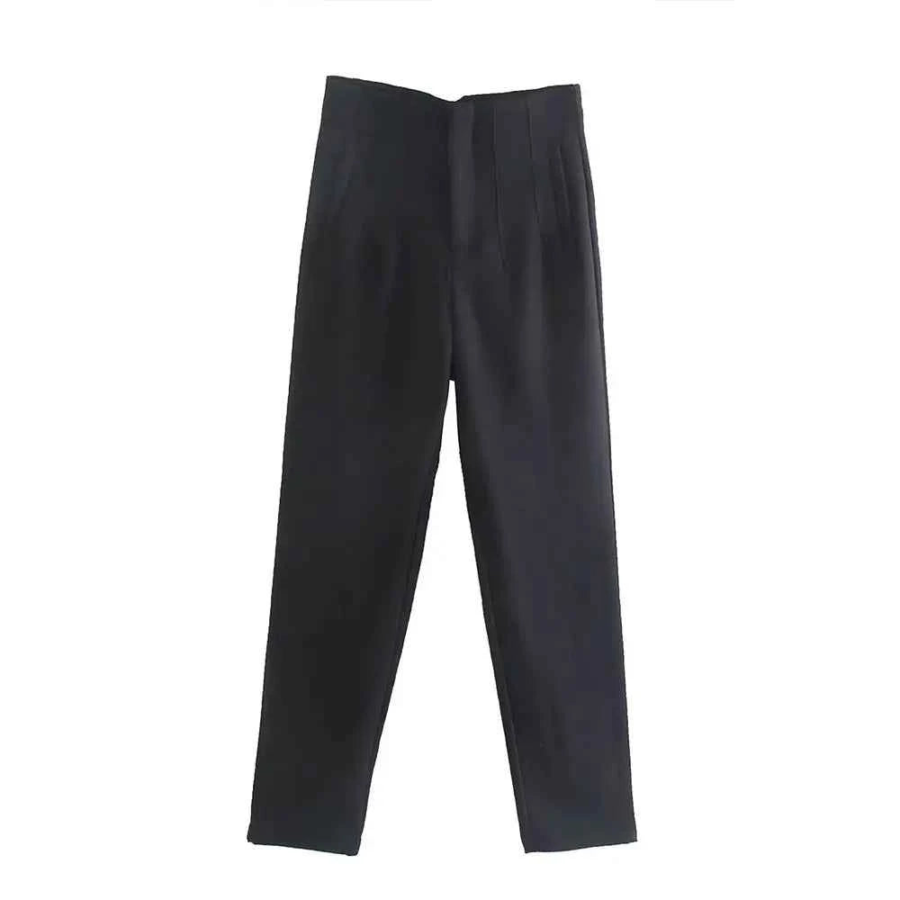 DUOPERI Women Fashion Solid Basic High Waist Trousers Chic Female Office Lady Casual Business Workwear Long Pant