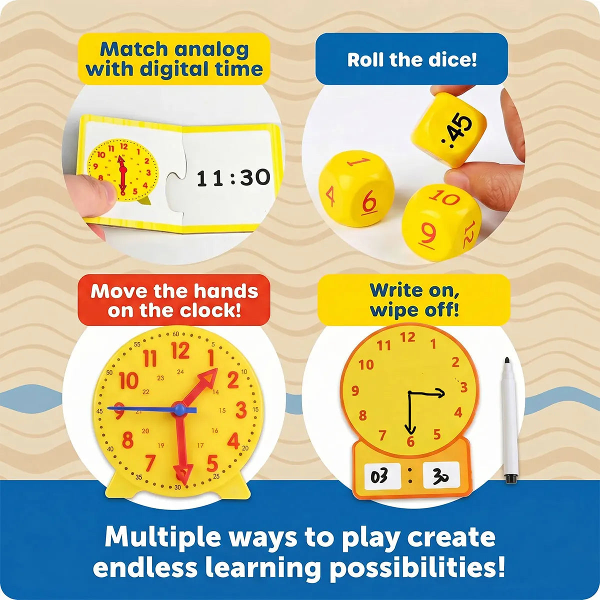Kids Learning Clock Time Activity Set Teaching Clock for Students Classroom Telling Time Practice Toy Kids Educational Supplies