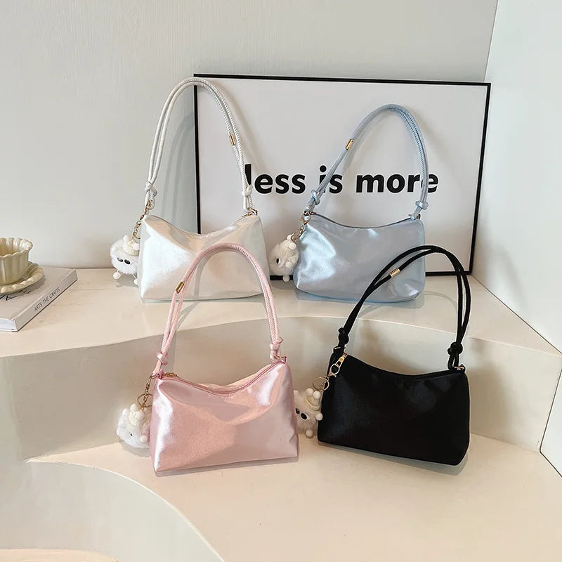 High Quality Solid Color Fashion Elegant Shoulder Bag Smooth Cloth Satin Underarm Bag Leisure Shoulder Bag Lady Handbags Purse
