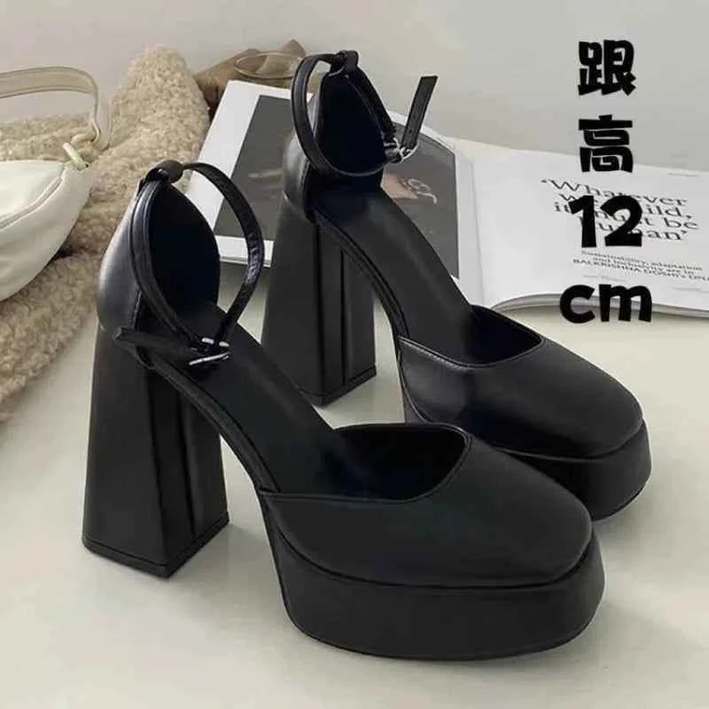Women Classic Light Weight Round Toe Black Pu Leather Square Heel Pumps for Office Lady Shoes high heels women platform sandals