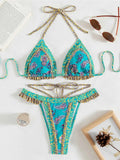 5 Colors Sexy Printed Halter Frilled Bikini Women Swimwear Female Swimsuit Two-pieces Bikini set Bather Bathing Suit Swim V4651