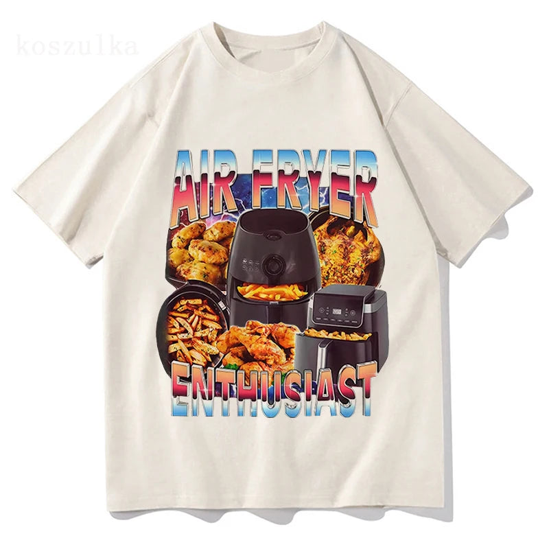 Air Fryer Enthusiast Funny Cooking Meme T-Shirt Men Women Fashion Vintage Short Sleeve T-shirts Cotton Casual T Shirt Streetwear