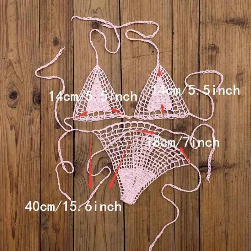 Handmade Crochet Mini Bikini Set Sexy Beach Micro-Swimsuit Sundress - Women's Swimwear