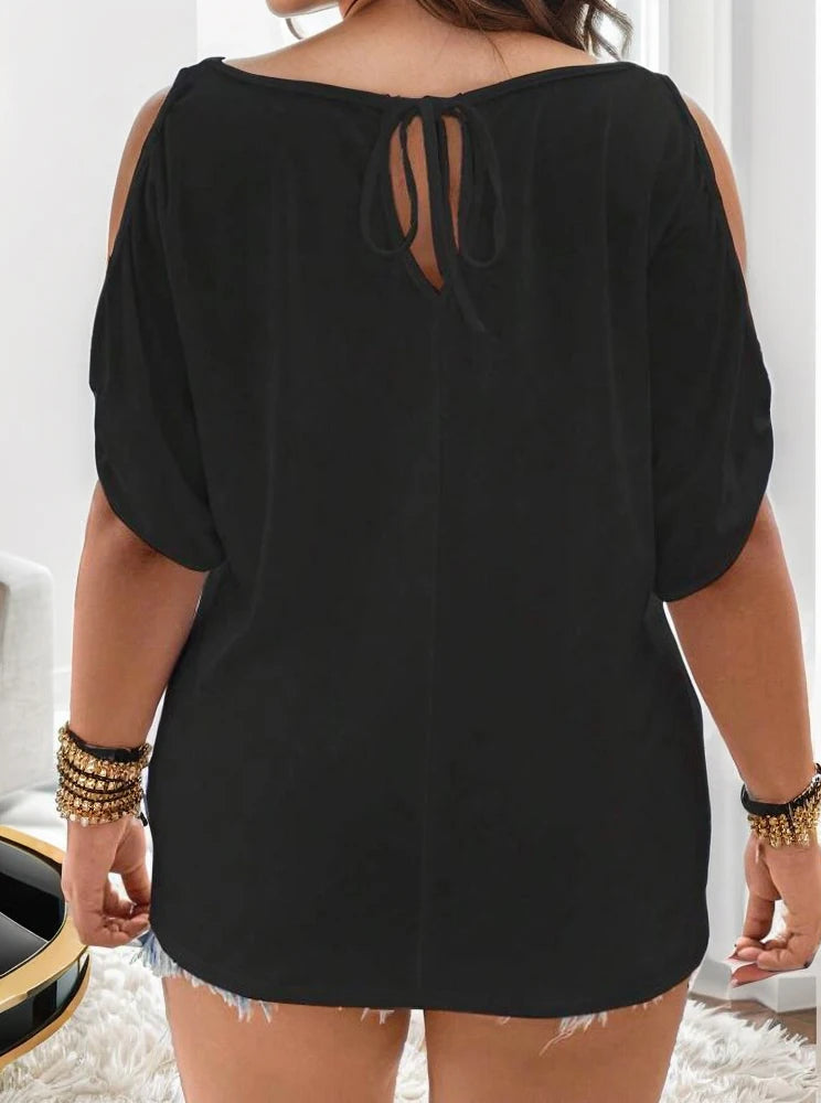 Pullover loose casual strapless solid color women's t-shirt