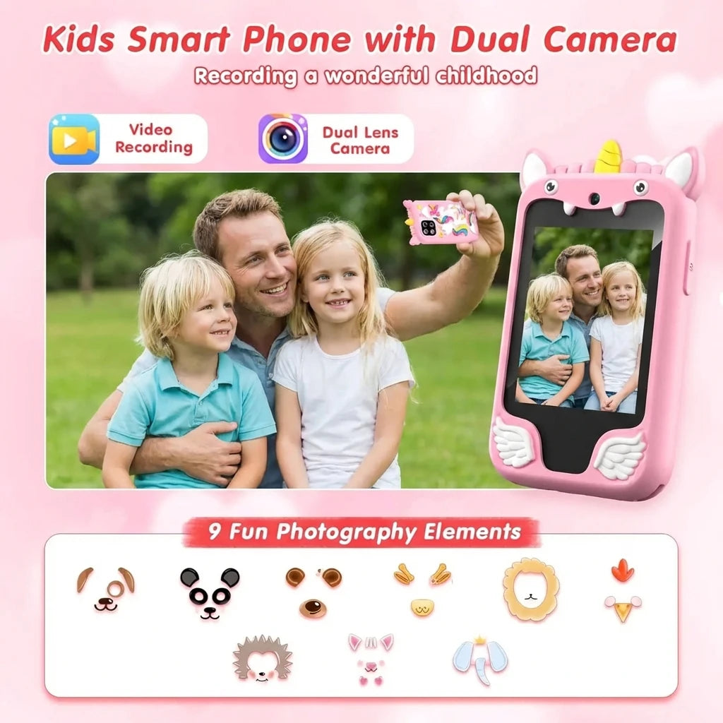 Kids Smartphone Toy with Camera & MP3 Player, Touchscreen Learning Phone for Boys Girls Silicone Pretend Cell Phone Gift