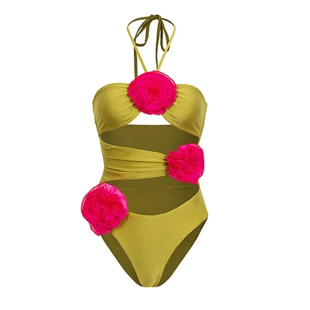 2026 New Sexy White 3D Flower Solid Two Piece Push Up Bikini Set Luxury Swimwear Women Swimsuit Beachwear Summer Bathing Suit