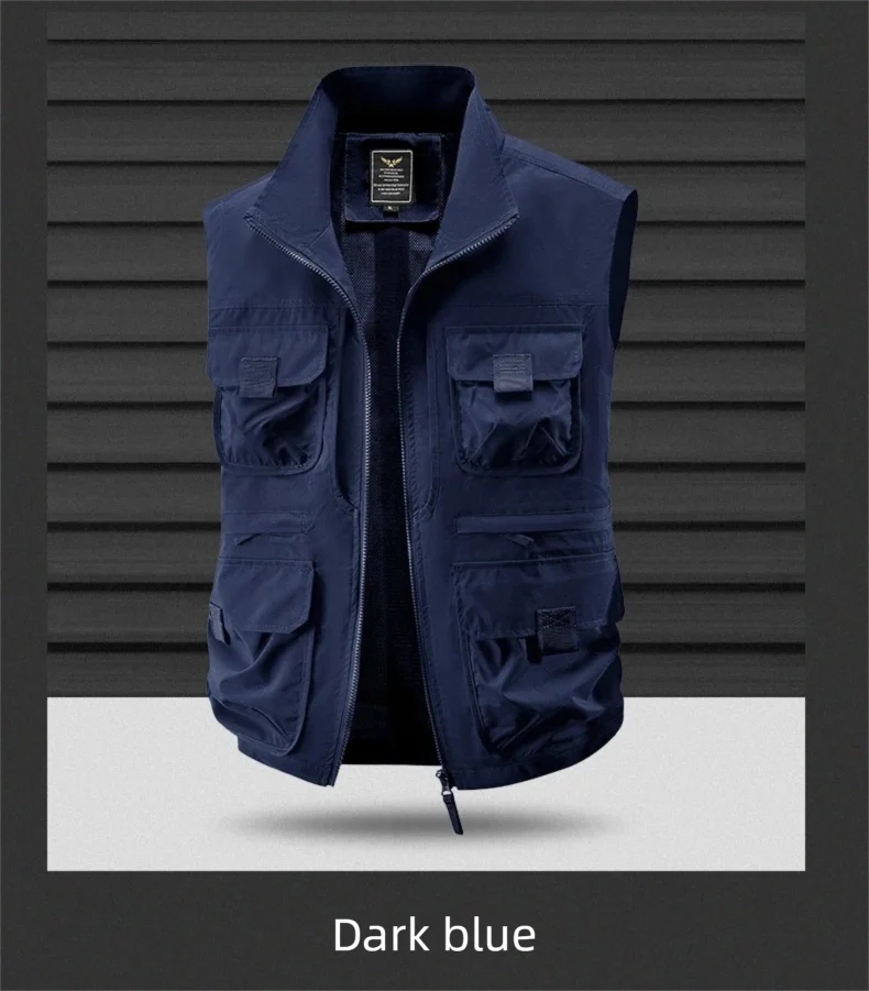 2025 Men's Outdoor Tooling Multi-Pocket Casual Outdoor Fishing Large Size Vest with Vertical Collar Breathable Quick-drying Vest