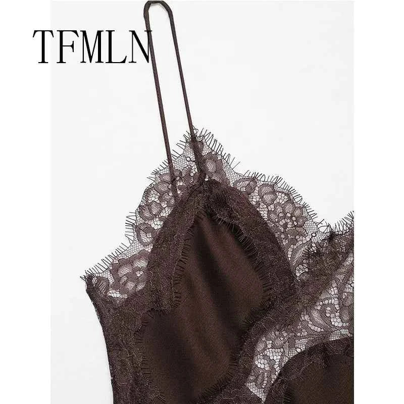 TFMLN Women Sexy Lace Splicing Dresses Summer Solid Sleeveless Asymmetry Dress Backless Slim Women's  Party Sling Mini Dress