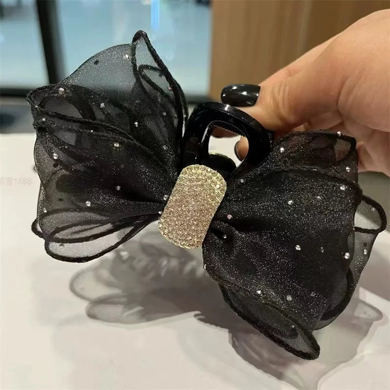 1 piece of new bow hair clip, mesh hair grab with diamond decoration, luxurious back of the head hair clip for women.