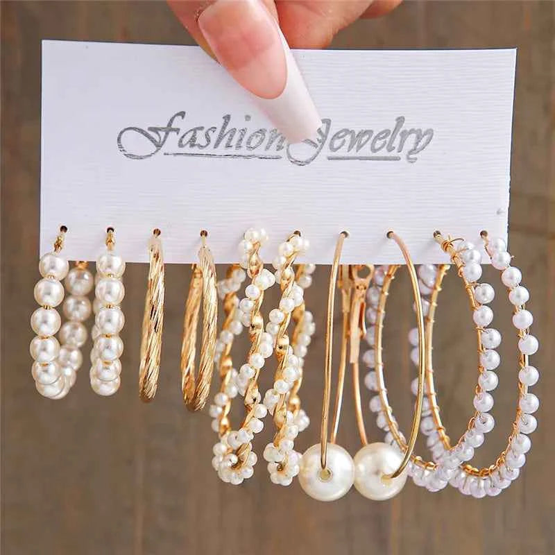 Silver Color Twist Hoop Earrings Set Brincos Heart Pearl Hoops Vintage Metal Geometric Earrings for Women 2023 Trendy Jewerly