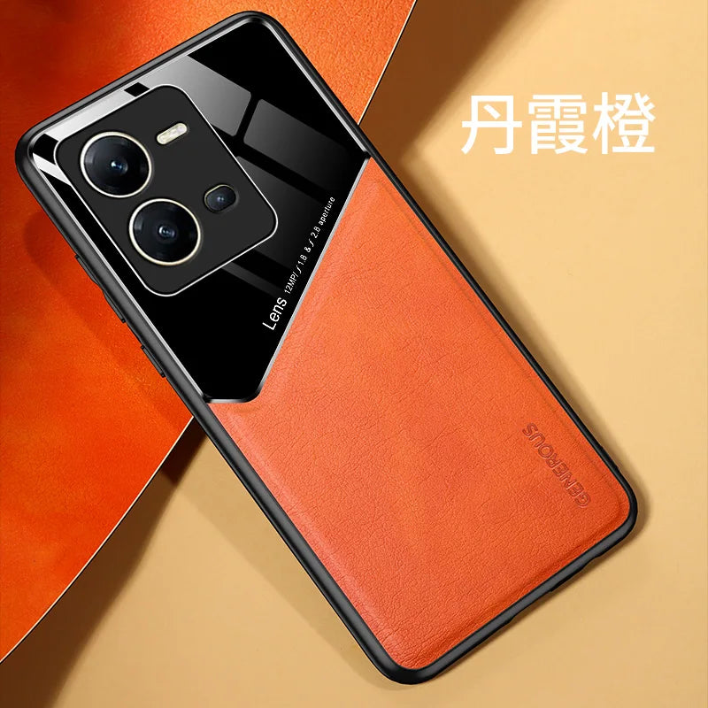Luxury Magnetic Leather Glass Phone Case For VIVO V25 V25E Pro Ultra Thin Soft Matte Back Camera Protector Film Cover Shell