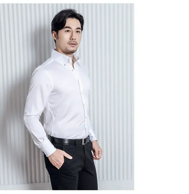 Men's Dress Shirts with New Stretch and Anti-Wrinkle Technology, Long Sleeve Business Blouse for Slim Fit Camisa Social