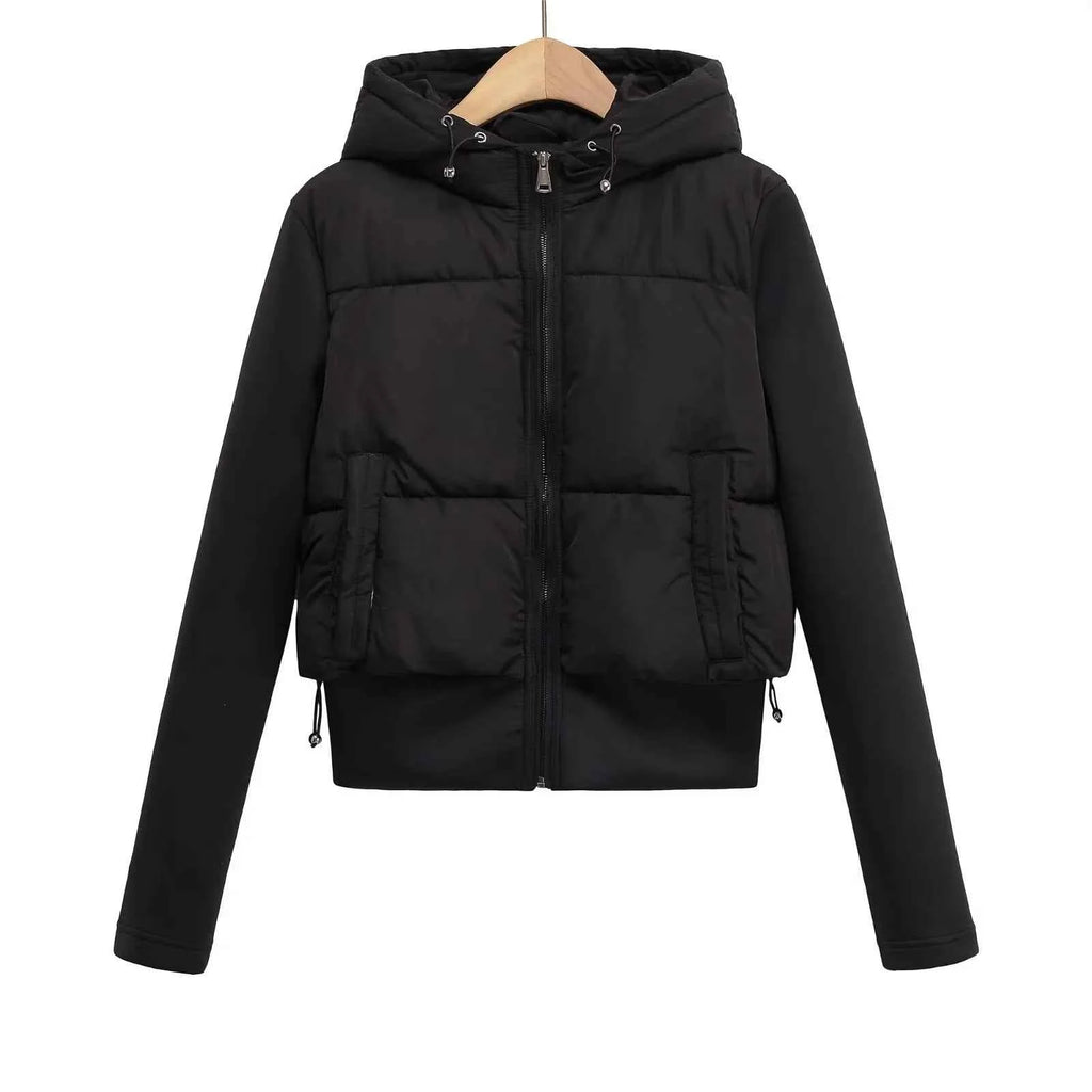UNIZERA2025 autumn new women's casual fashion slim stretch fabric splicing cotton coat warm hooded cotton coat