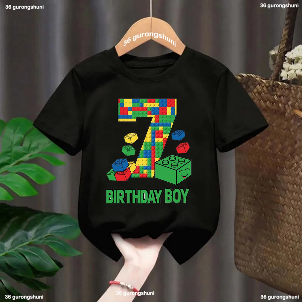 Building Blocks 1-10 Birthday Boys T-shirt Funny Block Graphic Print Toddler T-shirt Gifts kids Birthday Party Clothing T-shirt