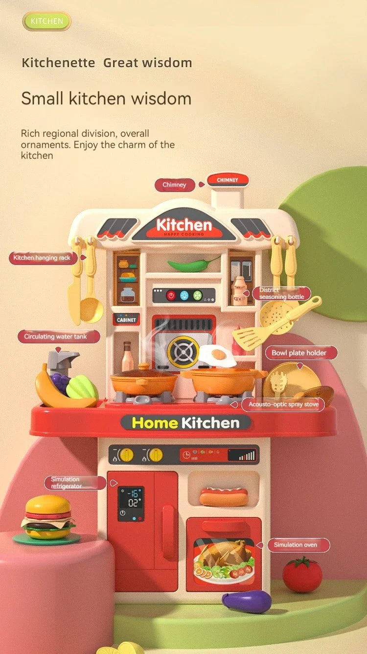 Children Play House Toy Simulation Kitchen Table with Sound Kids Role Play Kitchen Utensils for Girl Cooking Educational Toy Set