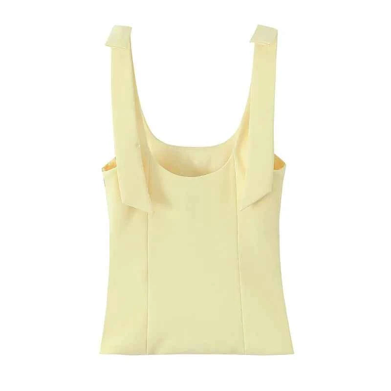 MUJER 2025 Bow Crop Top Woman Yellow Sexy Backless Top Women White Sleeveless Tops for Women Summer Camisole Bustier Top Female
