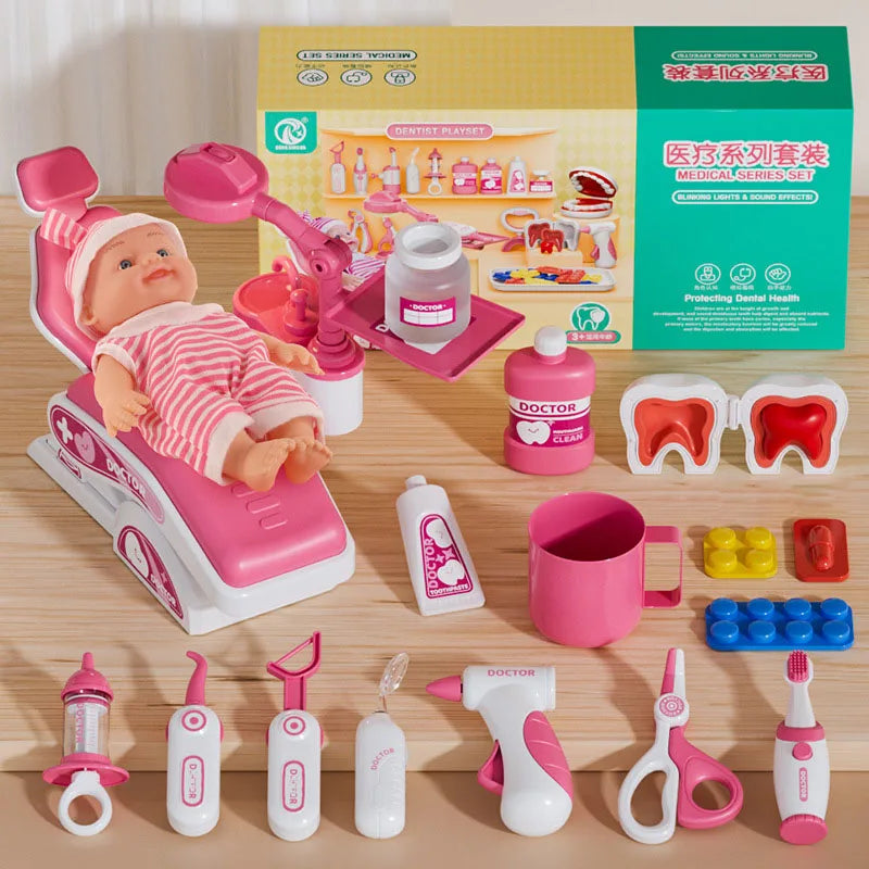 Kids Doctor Play Set Medical Kit with Dental Tools Simulation Dentist Game Pretend Role Play Toys for Boys Girls Gifts
