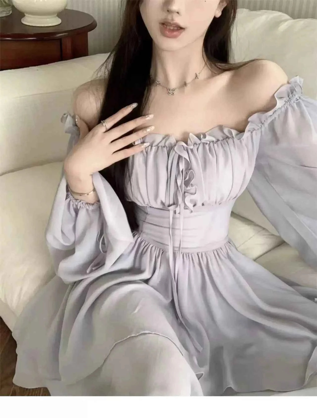Dresses Women Solid Retro Long Sleeve Slash Neck Autumn Gentle Korean Style Streetwear All-match Lovely Comfortable Stylish Chic