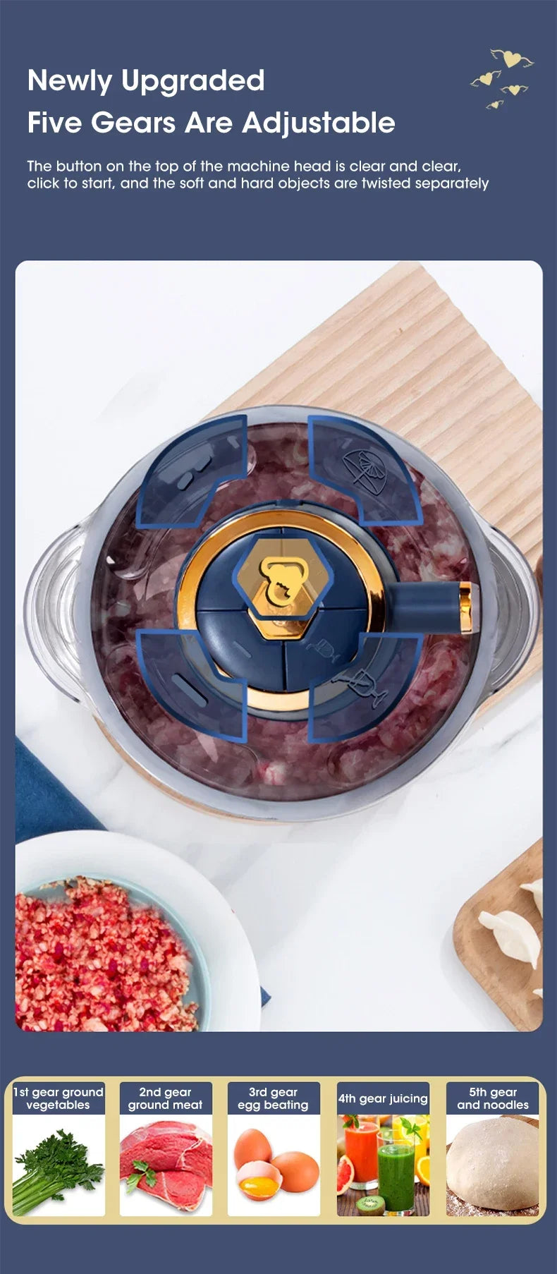 5L EU Electric Food Grinder Multifunctional Vegetable Chopper Blender Large Capacity Meat Mincer for Household Cooking