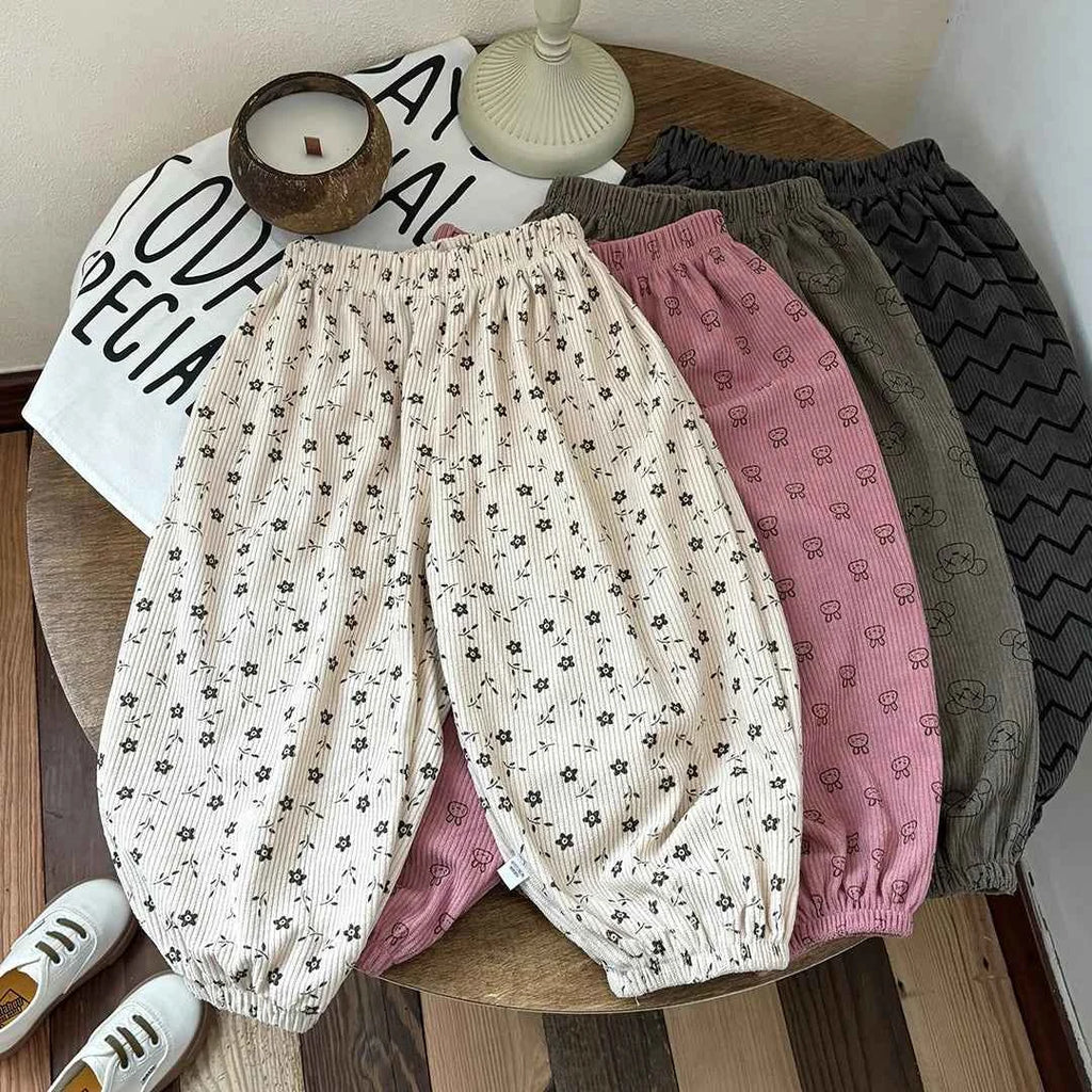 Baby Girls Pants Kids Full Printed Pant Corduroy Trousers Autumn Children's Clothing Korean Style