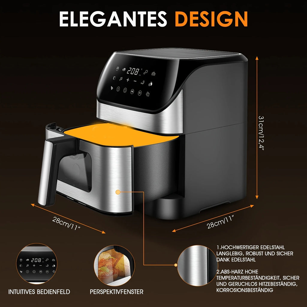 6L/10L Air Fryer, Healthy Cooker with Visual Cooking Window, Non-Stick Basket, 60-Minute Timer, Dishwasher Safe.