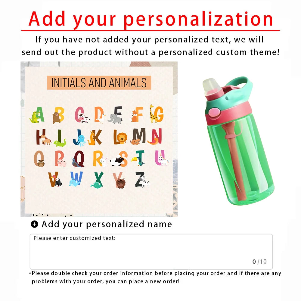 Children's Water Bottles with Customizable Names, Suitable for School and Outdoor Use, Cute Christmas Gifts