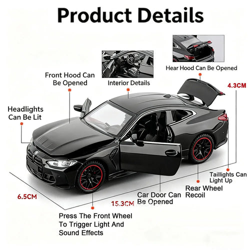 1:32 M4 M8 Miniature Car Alloy Diecast Model Toys 4 Doors Opened Rubber Tires Sound Light Pull Back Vehices Home Decor Ornaments
