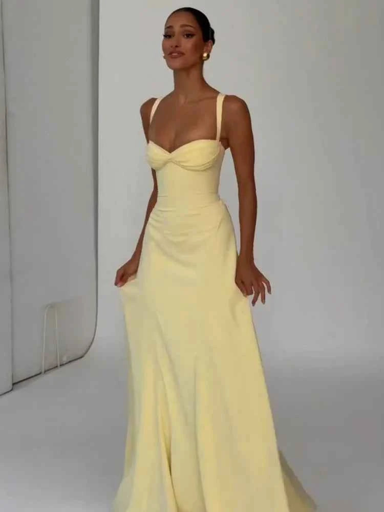 Lady Sexy Strapless Split Solid Pleated Dress Women Chic Backless High Waist Off-shoulder Dresses 2026 New Evening Party Gowns
